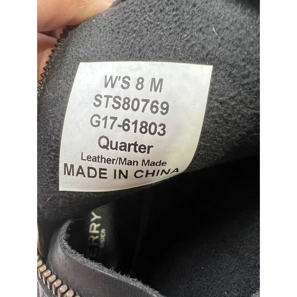 Sperry Top-Sider Womens‎ 8M Black Saltwater Wedge Tide Quilted Rain Boot Casual